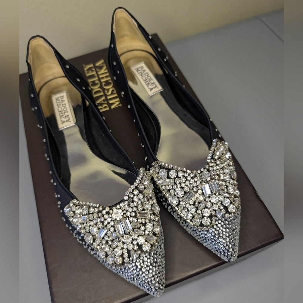 Badgley Mischa Black Quinn Embellished Pointed Toe Women's Evening Flats Size 7 - Picture 3 of 9